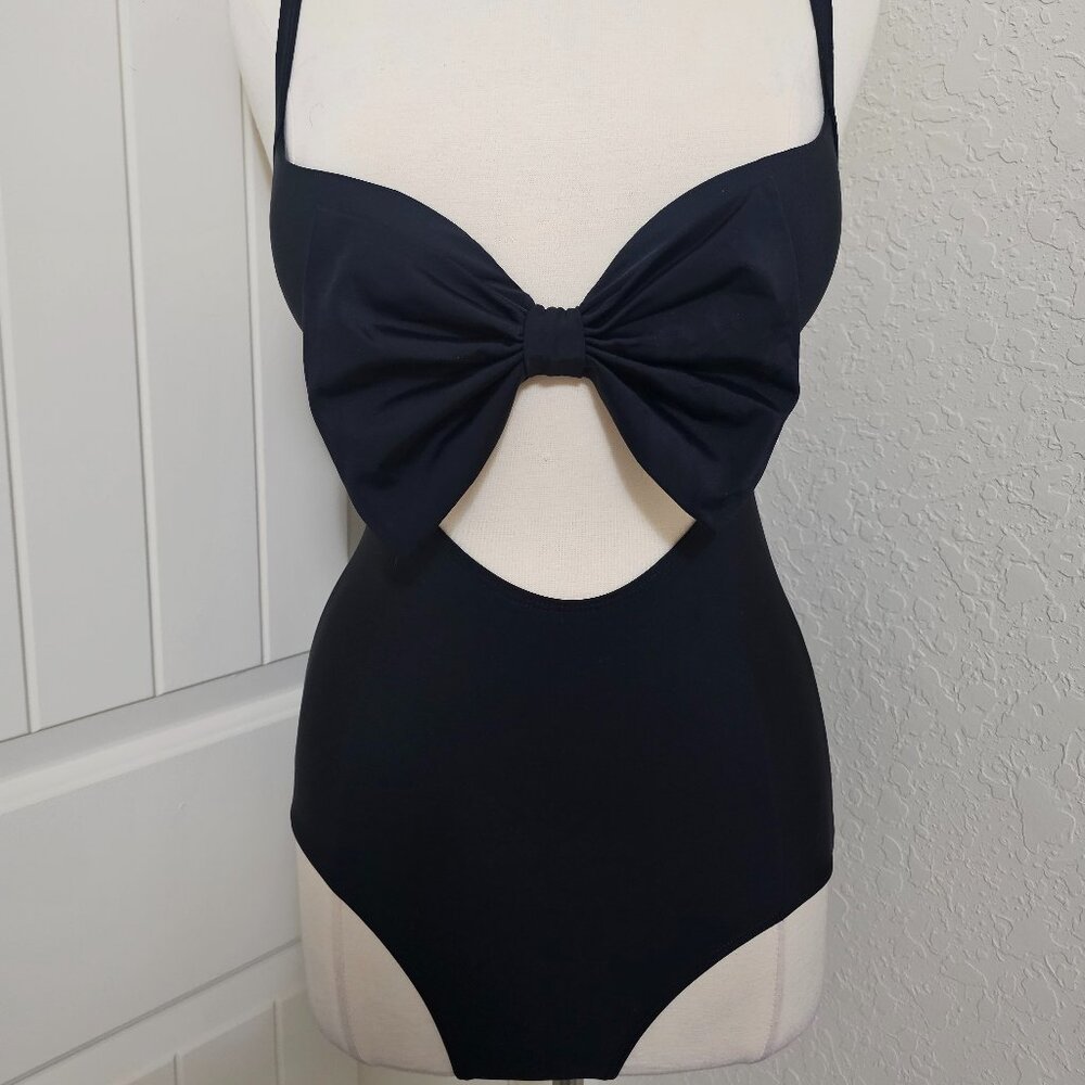 Black one piece cut out bow swimsuit